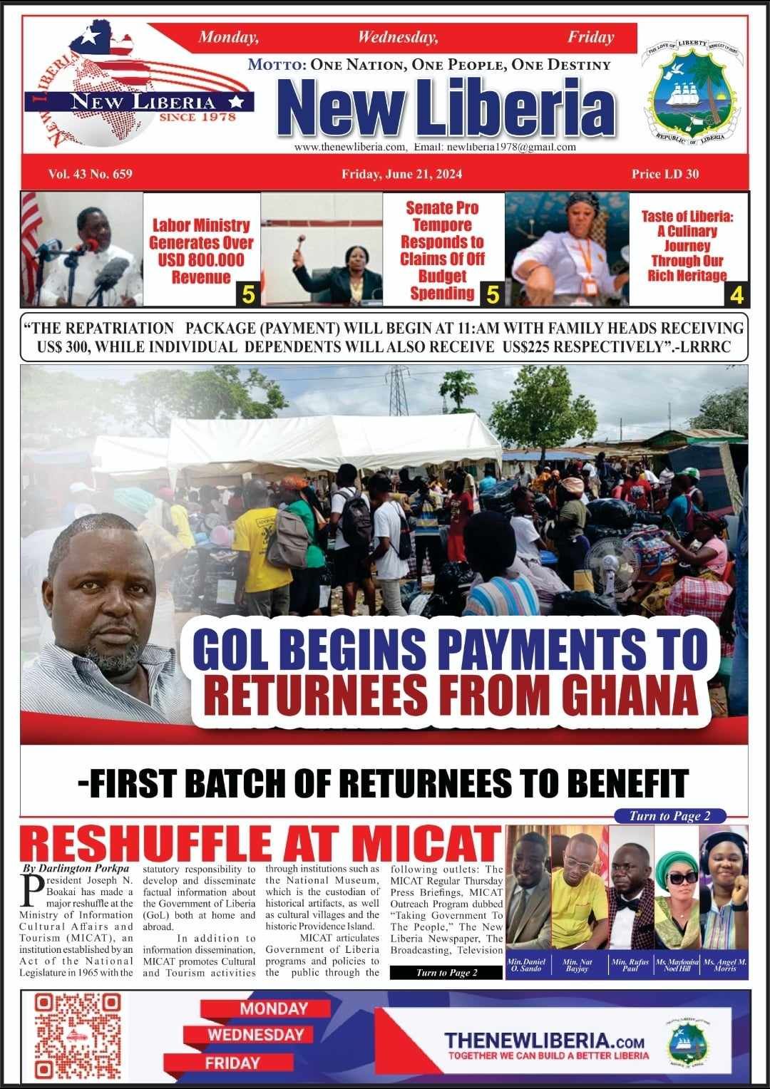 GOL BEGINES PAYMENTS TO RETURNEES FROM GHANA