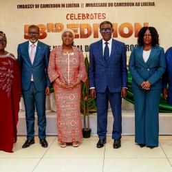 Liberia’s Minister of Foreign Affairs, Her Excellency Sara Beysolow Nyanti, along with the Ambassador of Cameroon accredited to Monrovia, His Excellency Beng’yela Augustine Gang, and guests  
