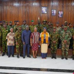 Liberia’s Minister of Foreign Affairs, Her Excellency Sara Beysolow Nyanti in a group photo with Africa Study Tour of the Ghana Armed Forces Command