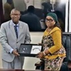 The Minister of Foreign Affairs, Her Excellency Mme. Sara Beysolow Nyanti along with the President of the ECOWAS Court of Justice, Hon. Ricardo Cláudio Monteiro Gonçalves 
