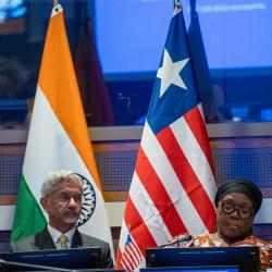 H.E. Mme. Sara Beysolow Nyanti alongside India’s Foreign Minister, H.E. Dr. S. Jaishankar.