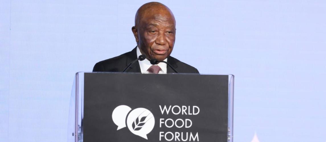 H.E. Joseph Nyuma Boakai, Sr., President of Liberia, delivers keynote address at the World Food Forum in Rome, Italy, October 14, 2024.