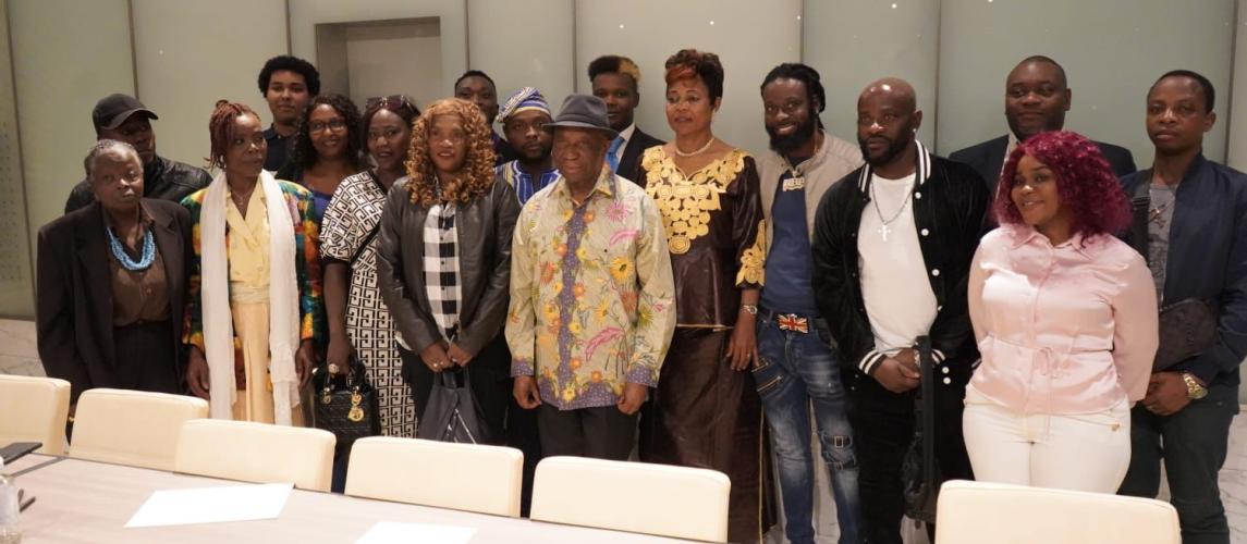 H.E. President Joseph Nyuma Boakai, Sr., and Liberians in Italy pose for a photo after a townhall meeting in Rome, Italy, October 15, 2024