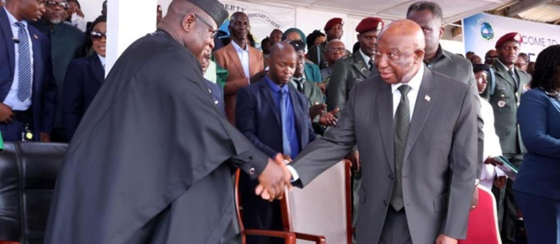 President Boakai welcomed His Excellency Julius Maada Bio, President of the Republic of Sierra Leone, as Guest of Honor President Boakai welcomed His Excellency Julius Maada Bio, President of the Republic of Sierra Leone, as Guest of Honor