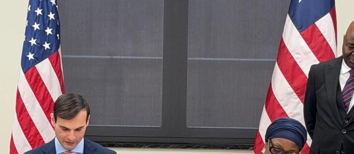 Minister of Foreign Affairs H. E. Mme. Sara Beysolow Nyanti  and Jeremy P. Lewin  U.S. State Department’s Under Secretary for Foreign Assistance