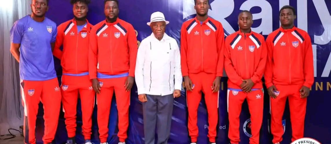 President Boakai in a photoshoot with national team players