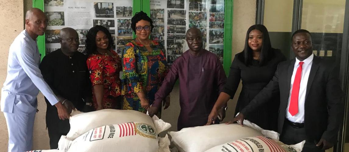 Health Minister Dr. Louise Kpoto, flanked by Agriculture Minister, J. Alexander Nuetah(PHD) and his Deputies at the ceremony. Health Minister Dr. Louise Kpoto, flanked by Agriculture Minister, J. Alexander Nuetah(PHD) and his Deputies at the ceremony.