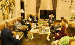 H.E. President Joseph Nyuma Boakai, Sr. (middle left) and senior Liberian Government officials (left) along with European Investment Bank leaders (right) at the meeting earlier today in Rome, Italy, October 15, 2024.