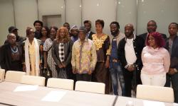 H.E. President Joseph Nyuma Boakai, Sr., and Liberians in Italy pose for a photo after a townhall meeting in Rome, Italy, October 15, 2024