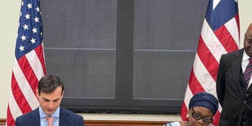 Minister of Foreign Affairs H. E. Mme. Sara Beysolow Nyanti  and Jeremy P. Lewin  U.S. State Department’s Under Secretary for Foreign Assistance